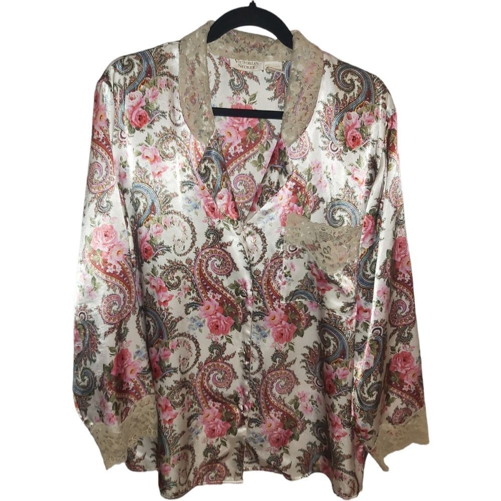 Victoria's Secret Gold Label satin pajama set pants and long sleeve button down